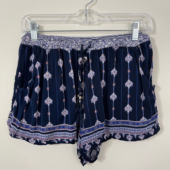 Boutique Blue Orange Printed Loose Flowy Shorts - Picture 2 of 6